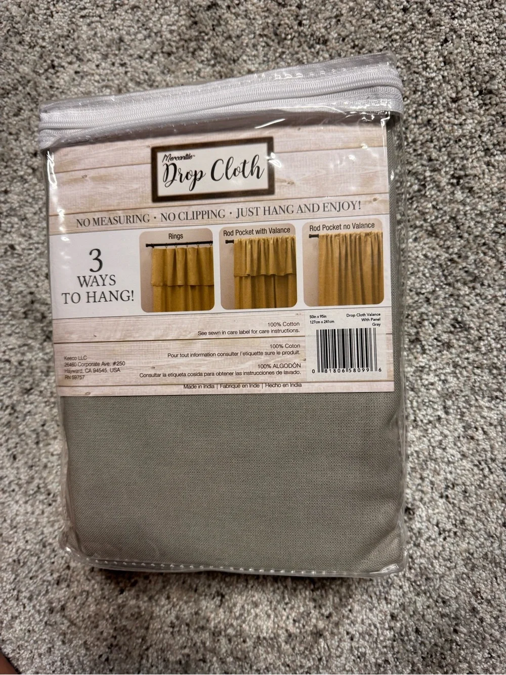 Mercantile Drop Cloth Panel Gray 50x95 Removable Rings light filtering ONE